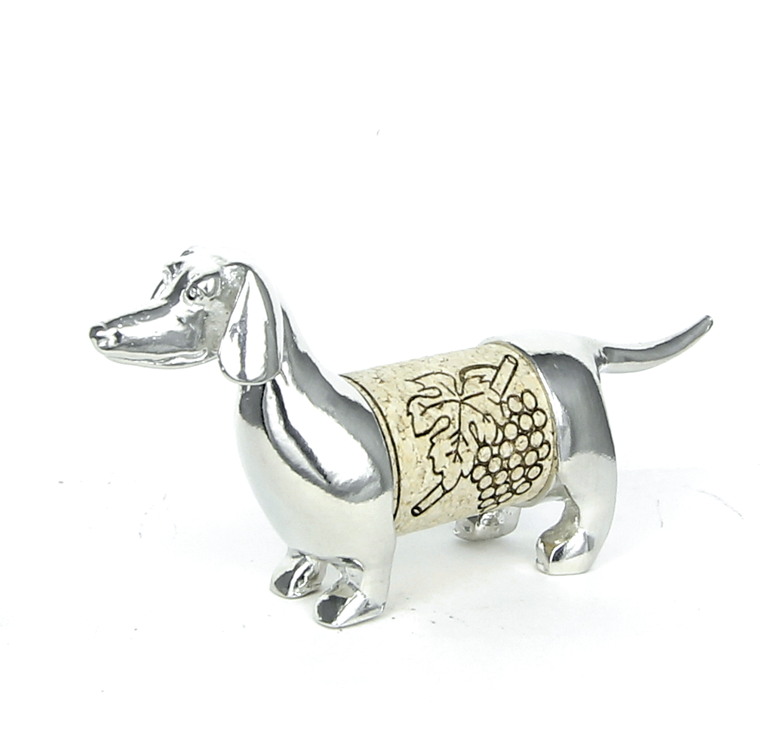 Lucina K Cork Dachshund Sculpture Displays Wine Cork Handcrafted Pewter