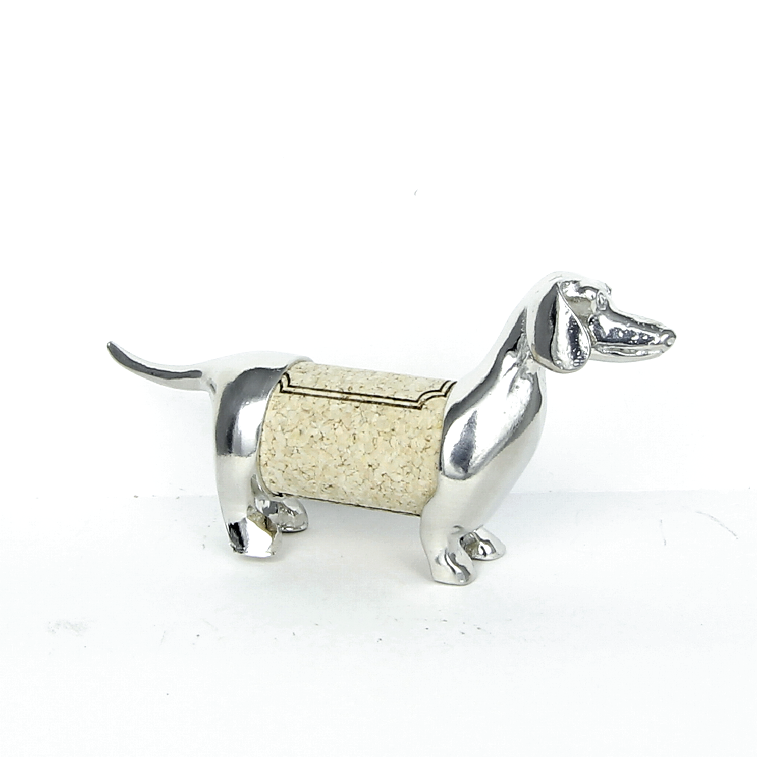 Lucina K Cork Dachshund Sculpture Displays Wine Cork Handcrafted Pewter