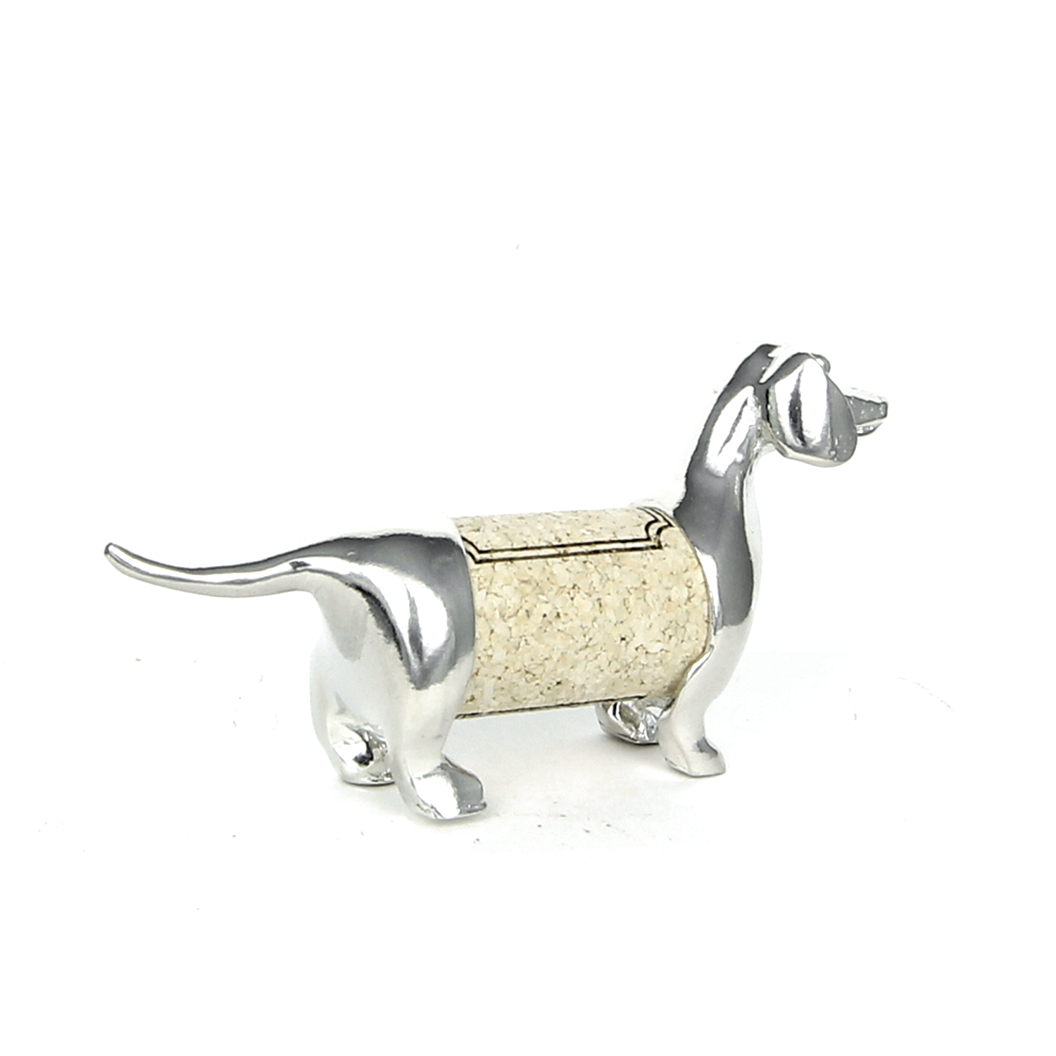 Lucina K Cork Dachshund Sculpture Displays Wine Cork Handcrafted Pewter