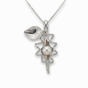 Single Pearl Pea Pod Necklace in Sterling Silver