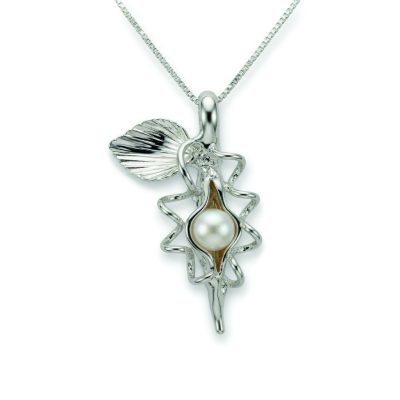 Single Pearl Pea Pod Necklace in Sterling Silver