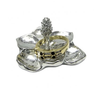 Magnolia Flower Ring Holder Pewter