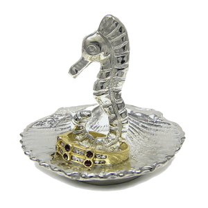Seahorse in Shell Ring Holder in Pewter