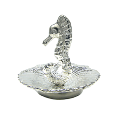 Seahorse in Shell Ring Holder in Pewter