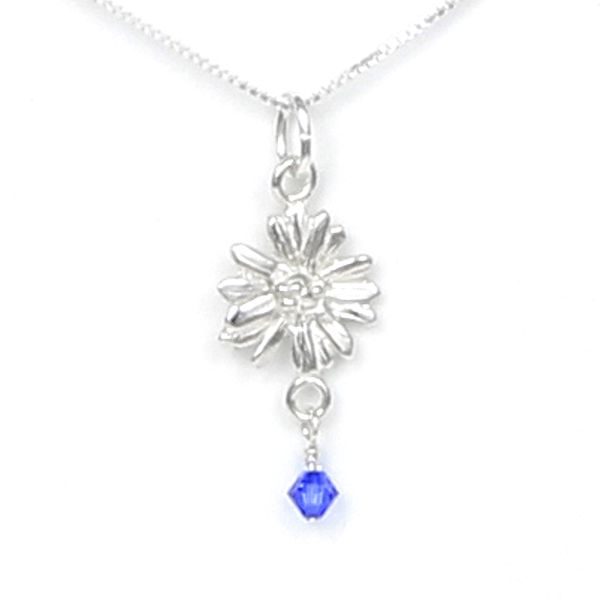 September Aster Necklace with Birthstone Crystal Sterling Silver