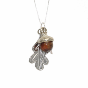 Acorn Leaf Necklace Sterling and Tigers Eye