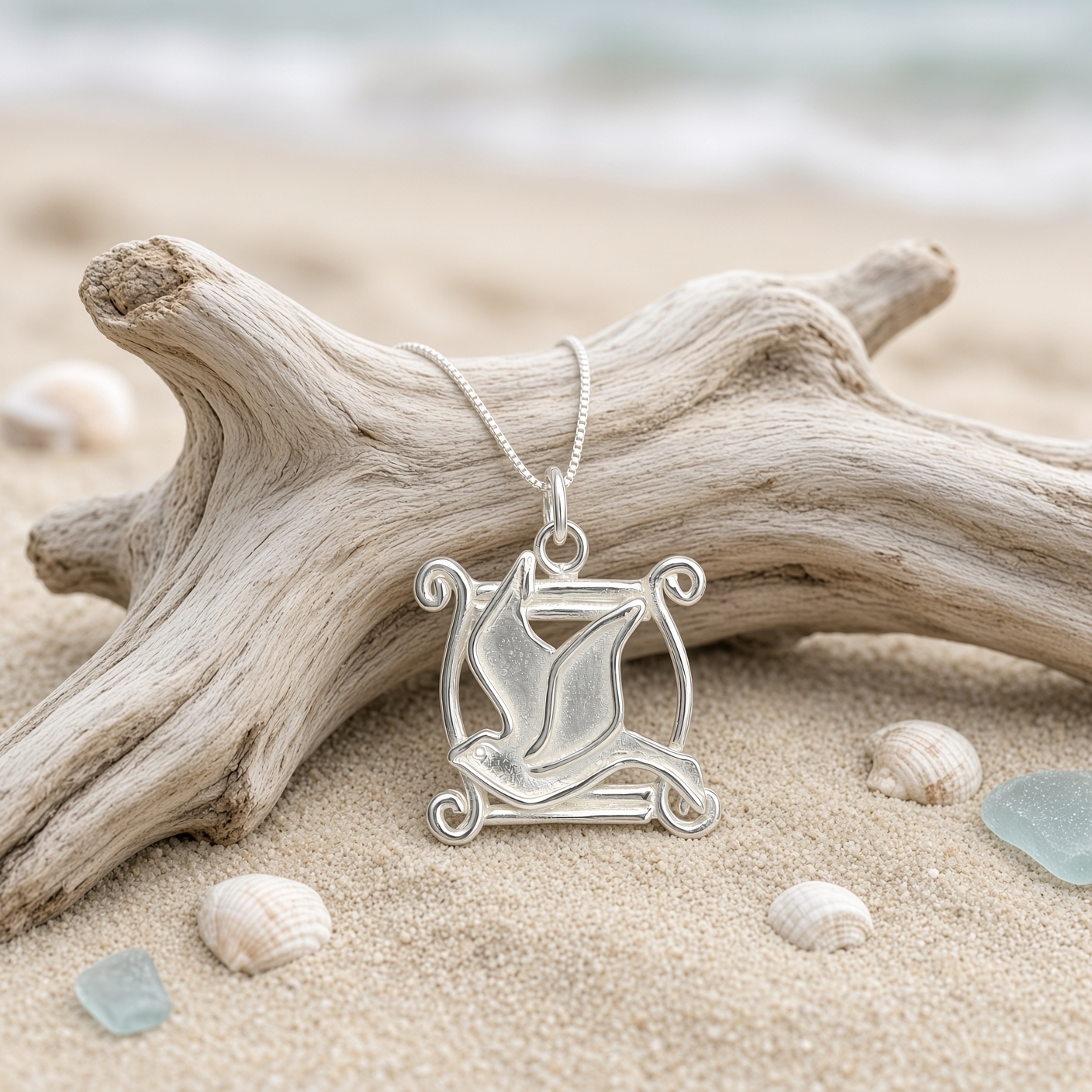 Dove Scroll Necklace - Sterling Silver