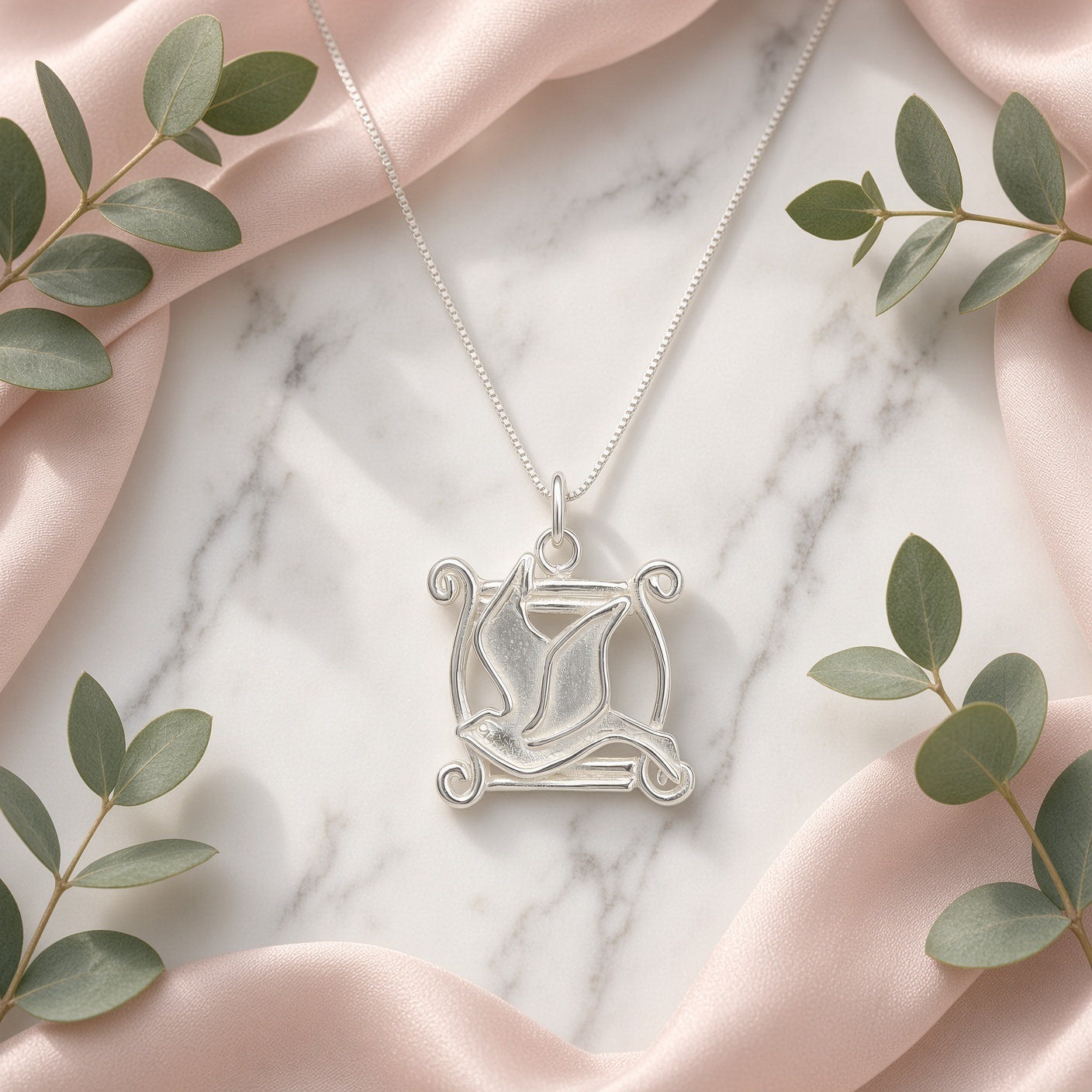 Dove Scroll Necklace - Sterling Silver
