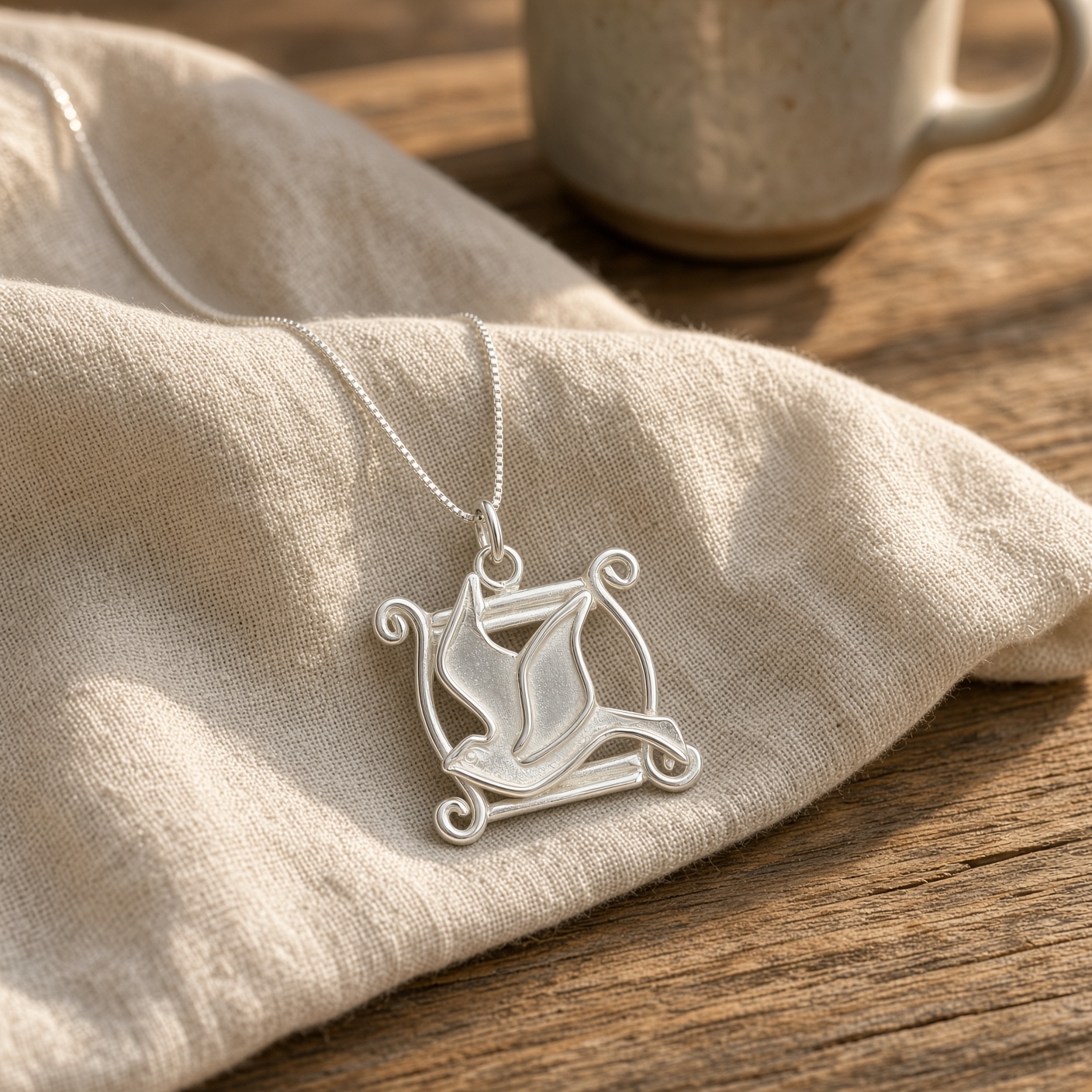 Dove Scroll Necklace - Sterling Silver