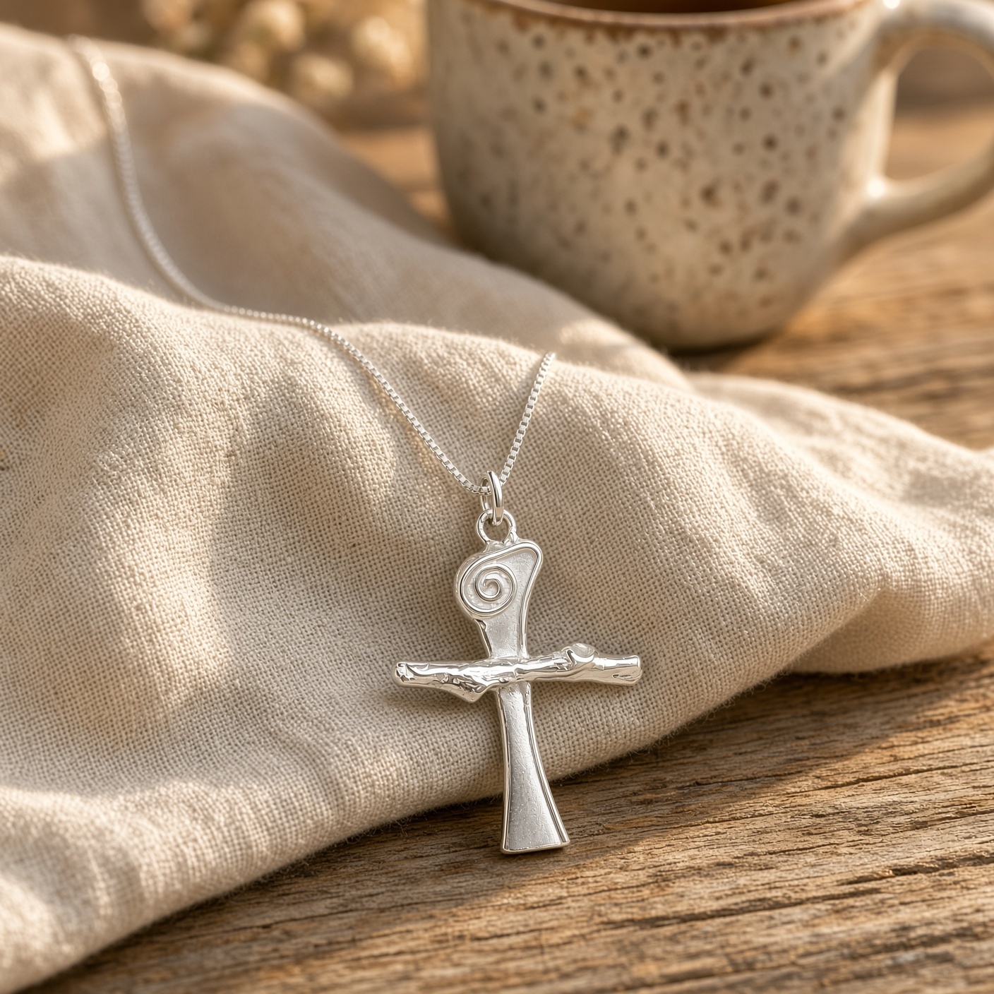 Scroll Cross Necklace Sterling Silver by Lucina K