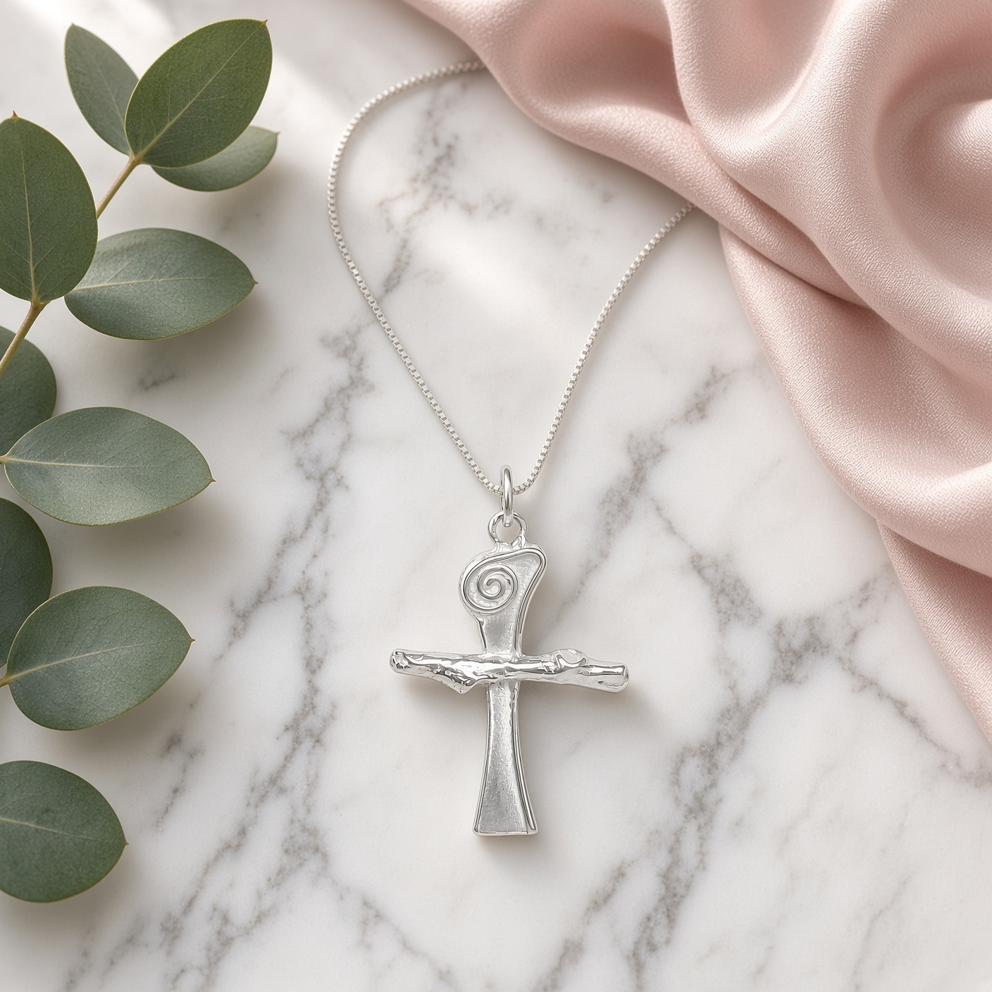 Scroll Cross Necklace Sterling Silver by Lucina K