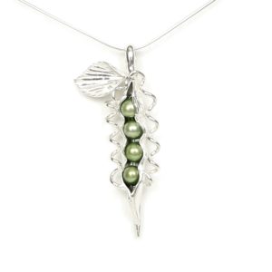 4 Pearl Peas in Your Pod Necklace - Green Pearl Pea Pod Jewelry