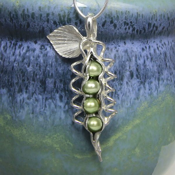 4 Pearl Peas in Your Pod Necklace - Green Pearl Pea Pod Jewelry