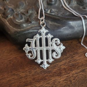 Christogram IHS Cross Necklace in Sterling Silver
