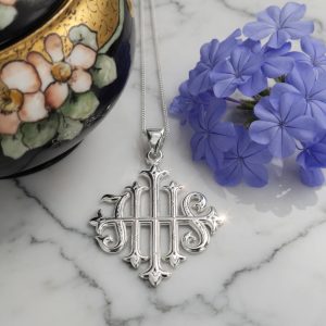 Christogram IHS Cross Necklace in Sterling Silver