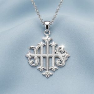Christogram IHS Cross Necklace in Sterling Silver