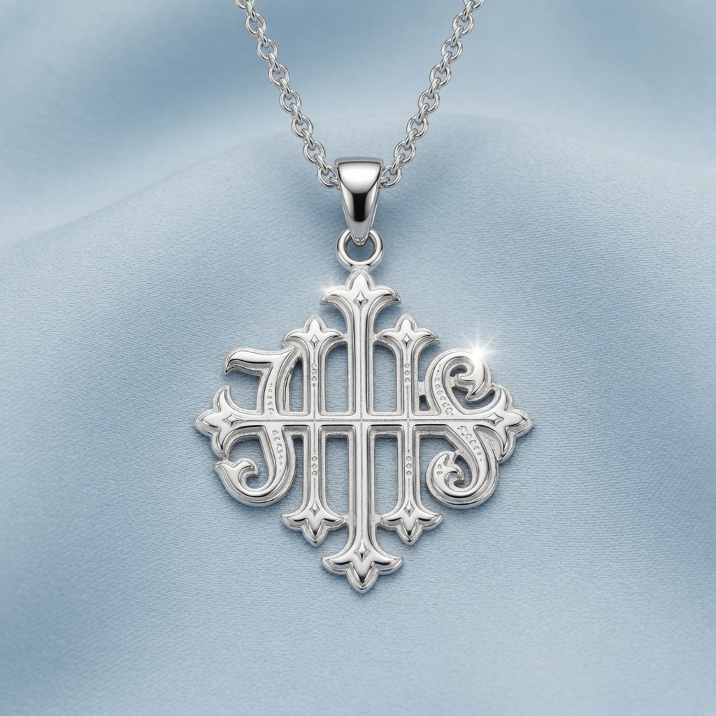 Christogram IHS Cross Necklace in Sterling Silver