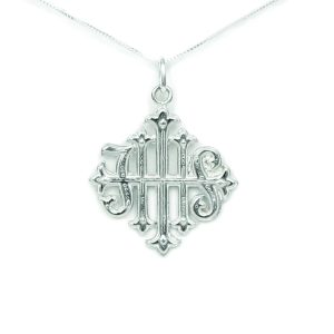 Christogram IHS Cross Necklace in Sterling Silver
