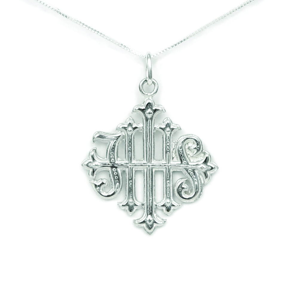 Christogram IHS Cross Necklace in Sterling Silver