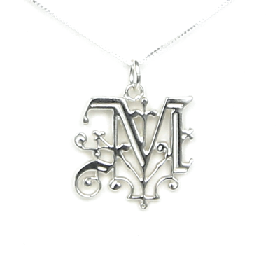 Initial Letter M Sterling Silver Necklace
