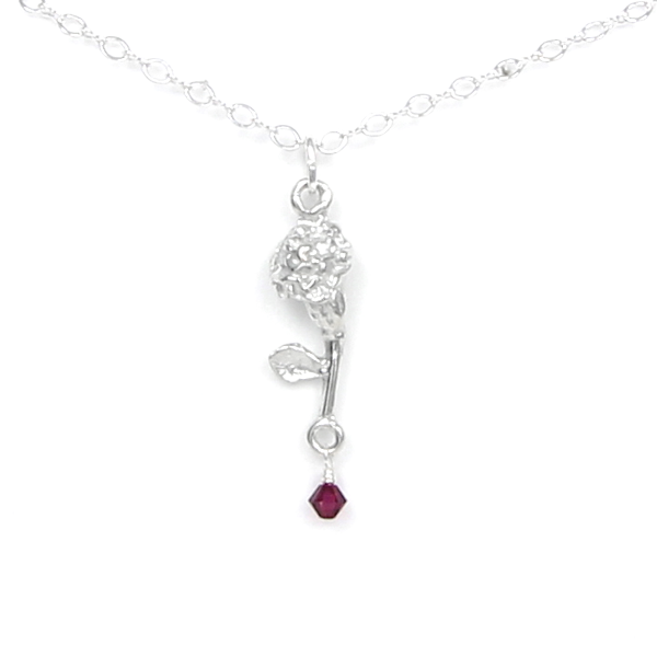 January Flower Carnation Necklace with Birthstone Colored Crystal