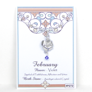 February Flower Violet Necklace with Birthstone Colored Crystal