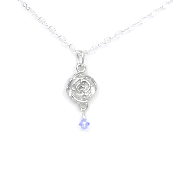 June Flower Rose Necklace with Birthstone Colored Crystal