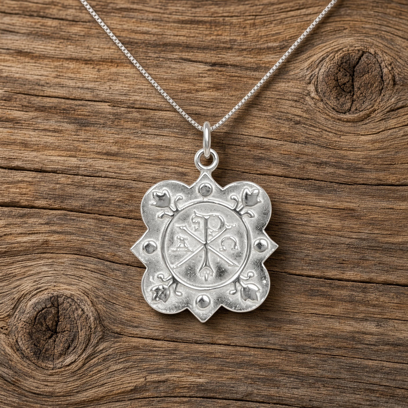 Chi Rho Quatrefoil Necklace - Sterling Silver