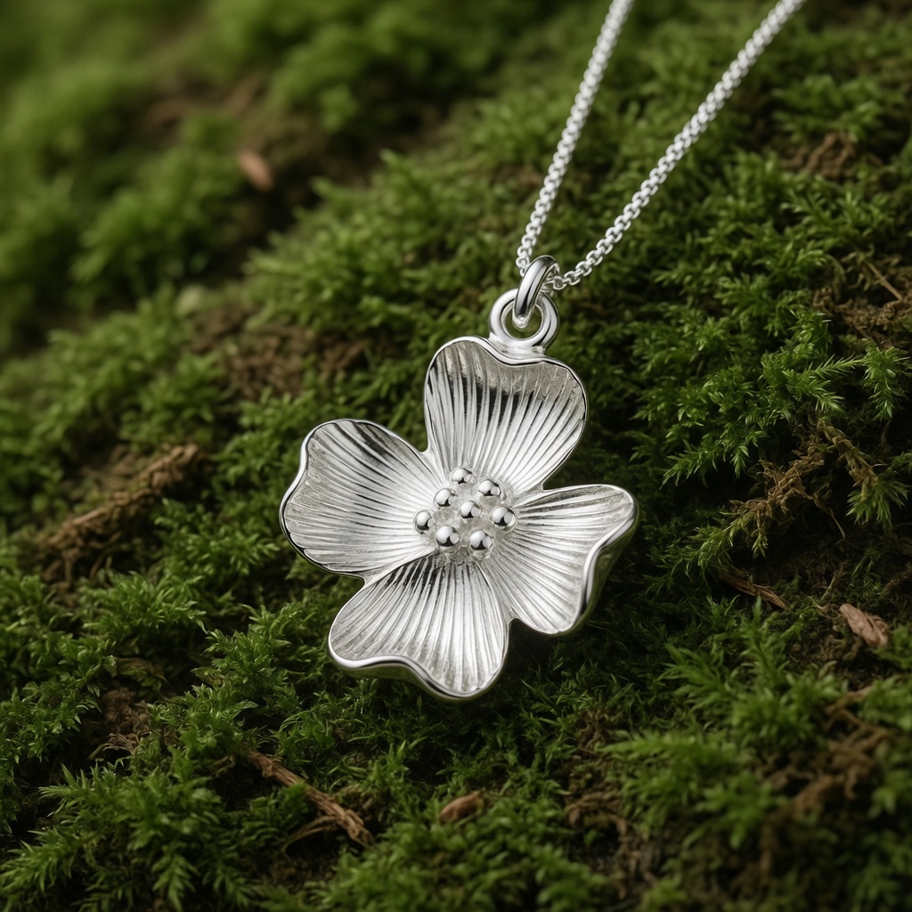 Dogwood Flower Necklace Sterling Silver