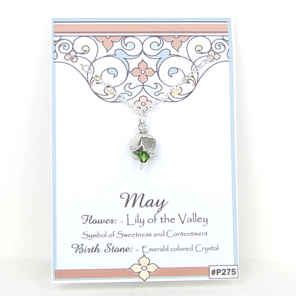 May Flower Lily of the Valley Necklace with Birthstone Colored Crystal
