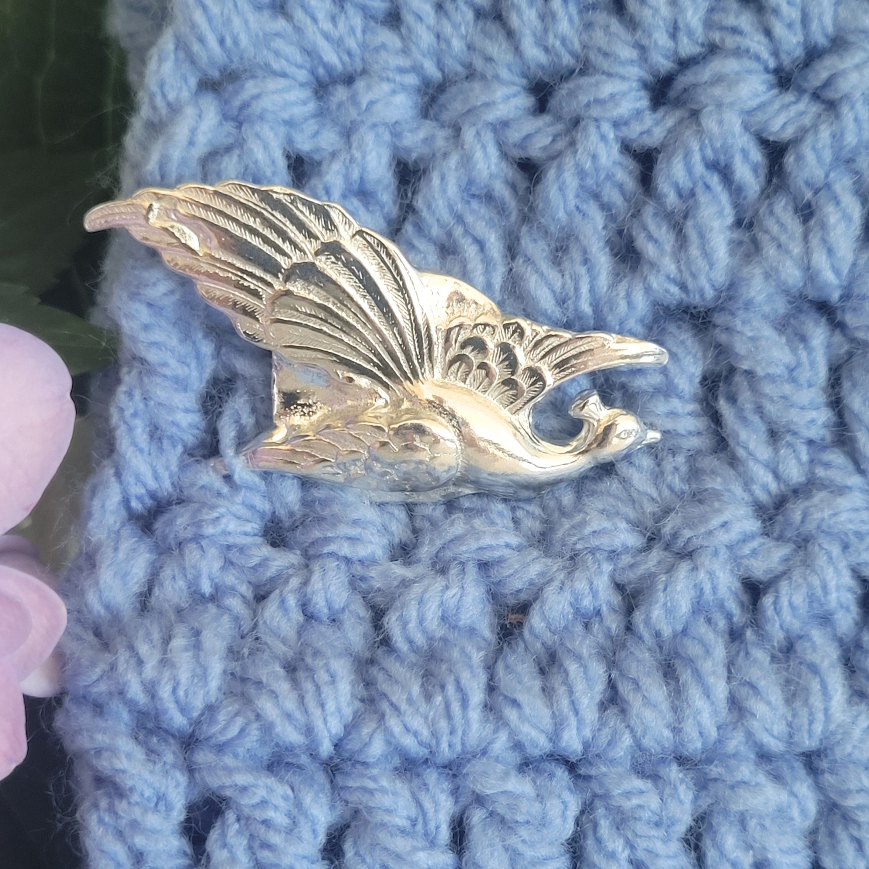 Pewter Peacock Pin with Magnetic Back for Ease of Use and Safe for Fabrics. Gift Packaged. Handcrafted in USA by Lucina K.