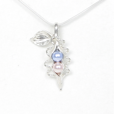 2 Pearl Peas in Your Pod Necklace - Choose Blue and Pink