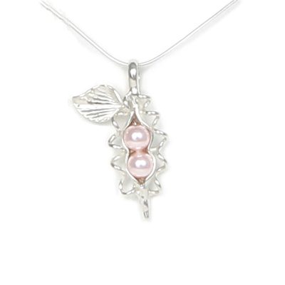 2 Pearl Peas in Your Pod Necklace - Pink Swarovski Crystal Pearl