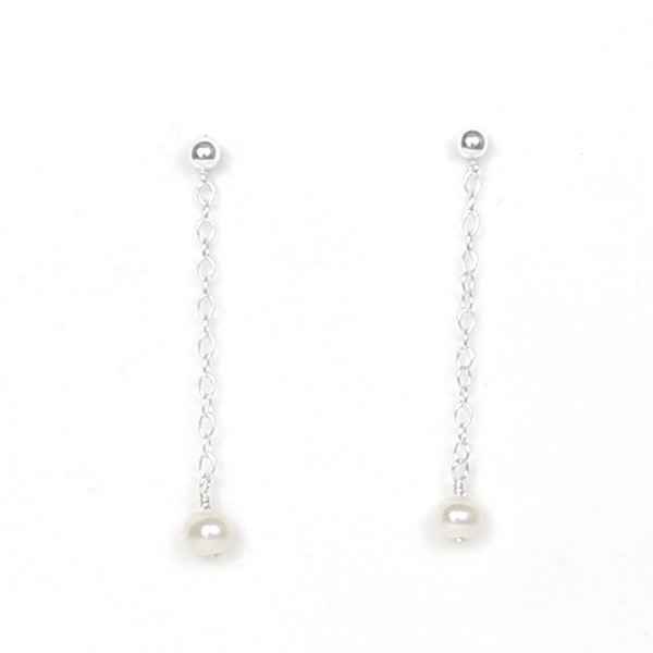 Single Pea Long Earrings - White Pearl