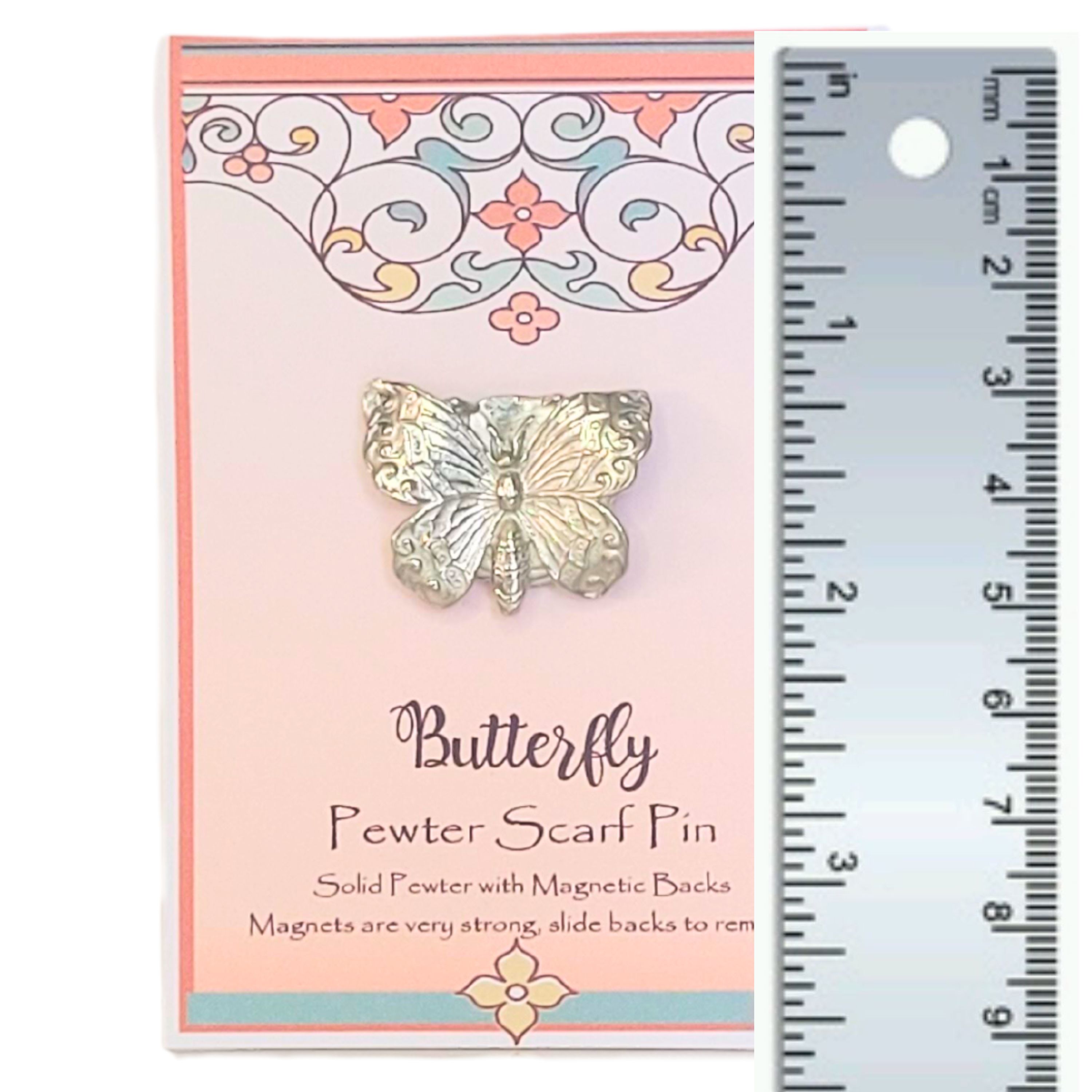 Pewter Butterfly Butterfly Design Pewter Pin with Magnetic Back-Made in USA. Gift packaged by Lucina K