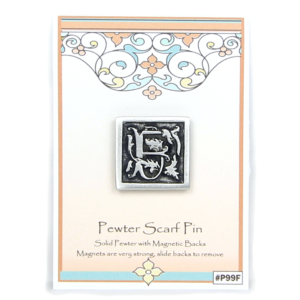 Antique Finished Letter F Initial Pin with Magnetic Back Closure