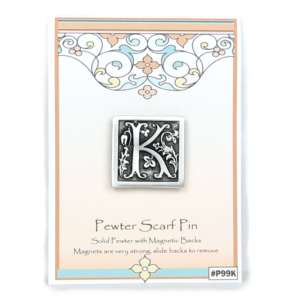 Antique Finished Letter K Initial Pin with Magnetic Back Closure