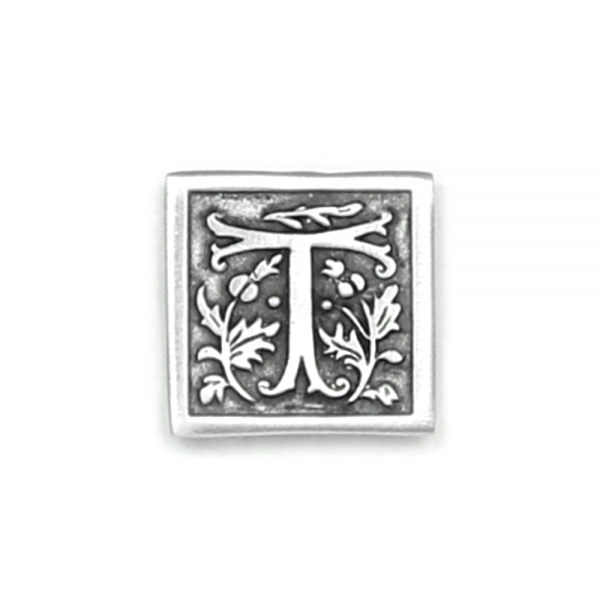 Antique Finished Letter T Initial Pin with Magnetic Back Closure