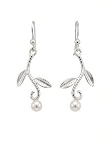 Sterling Silver Vine earrings with freshwater pearl