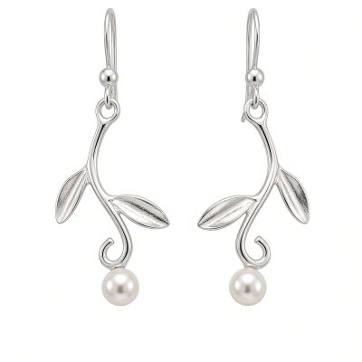 Sterling Silver Vine earrings with freshwater pearl