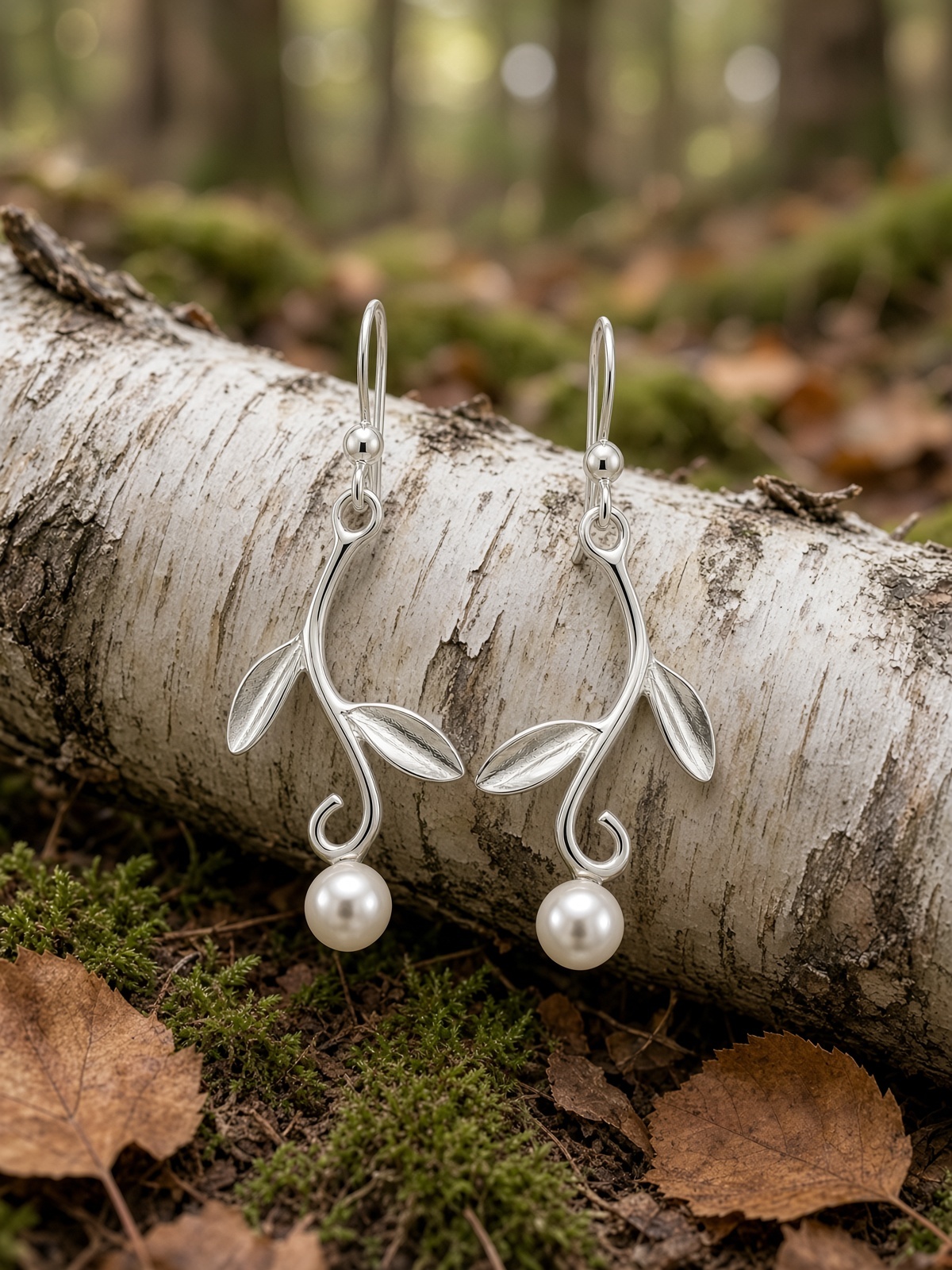 Sterling Silver Vine earrings with freshwater pearl