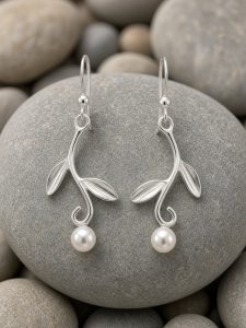 Sterling Silver Vine earrings with freshwater pearl