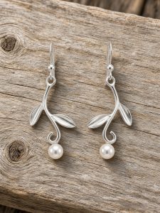 Sterling Silver Vine earrings with freshwater pearl