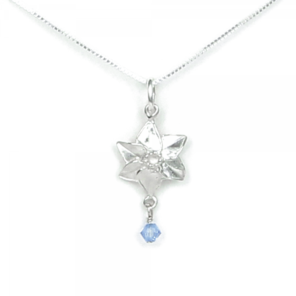 March Daffodil Necklace with Birthstone Crystal Sterling Silver
