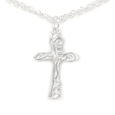 Gift packaged cross necklace with story card about each person's journey to Faith. Handcrafted Pewter by Lucina K.