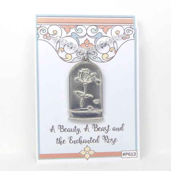 Enchanted Rose Beauty and Beast Necklace pictured on card
