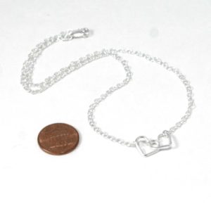 Linked Hearts Necklace Sterling Silver with penny for scale