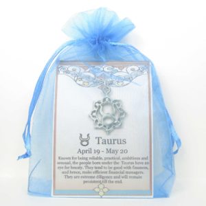 Taurus the Bull Zodiac Necklace Pewter shown in gift bag