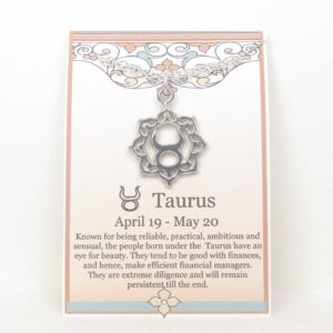 Taurus the Bull Zodiac Necklace Pewter shown on story card