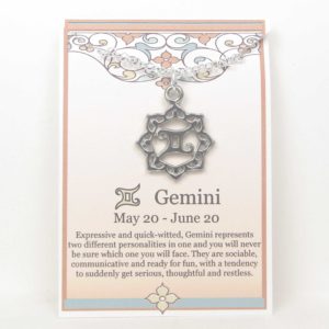 Gemini the Twin Zodiac Necklace Pewter shown on story card